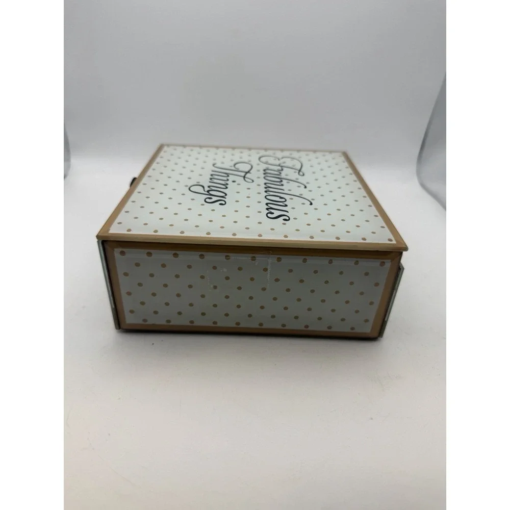 Fabulous Things Glass Trinket Box Gold Polka Dot Decorative Keepsake Jewelry Box